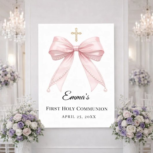 Poster Perles à ruban rose Bienvenue pour la première com