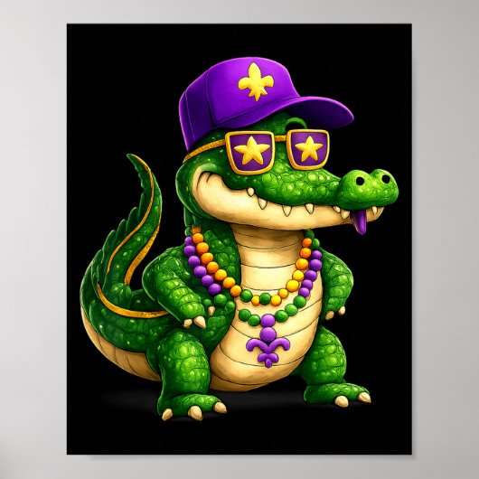 Poster Perles de Fun Alligator Mardi Gras Fête de Carnava (Devant)
