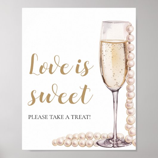 Poster Perles et Prosecco Champagne L'amour est doux sign (Devant)
