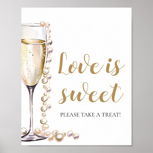Poster Perles et Prosecco Champagne L'amour est doux sign (Devant)