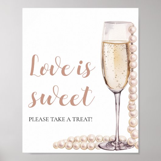 Poster Perles et Prosecco Champagne L'amour est doux sign (Devant)