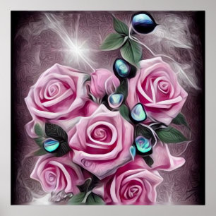 Poster Perles noires et roses roses roses