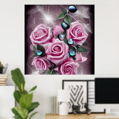 Poster Perles noires et roses roses roses (Bureau à domicile)