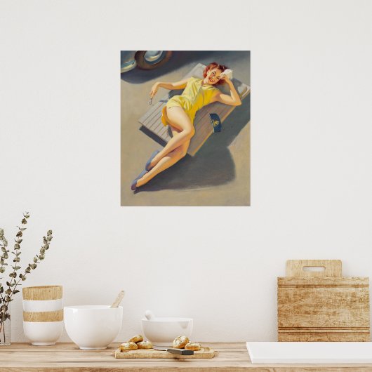 Poster Permite Girl on voiture Creeper Pin-up (Cuisine)