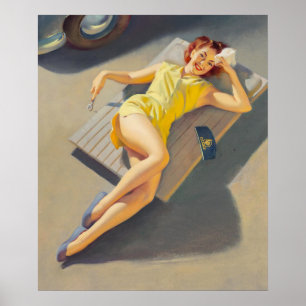 Poster Permite Girl on voiture Creeper Pin-up
