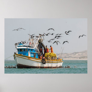 Poster Pérou, Los Organos. Bateau de pêche à Los Organos