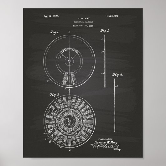 Poster Perpetual Calendar 1925 Patent Art Chalkboard (Devant)
