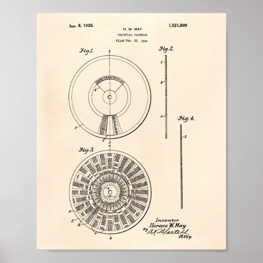 Poster Perpetual Calendar 1925 Patent Art Old Peper (Devant)