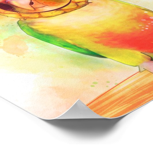 Poster Perroquet à ananas avec casquette à ananas (Coin)