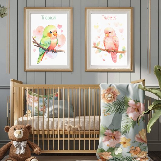 Poster Perroquet Bébé Garçon Tweets Tropicaux