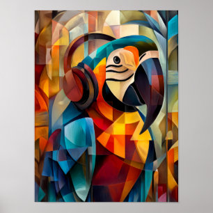 Poster Perroquet Charmeur – DJ Cubiste de la Jungle