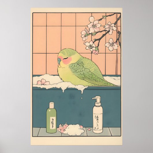 Poster Perroquet dans l'imprimé Ukiyo-e de baignoire Oise (Devant)