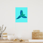 Poster Perroquet en vol, Aqua et Bleu Cobalt (Cuisine)