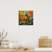 Poster Perroquet et fleur tropicale d'imprimé coloré (Cuisine)