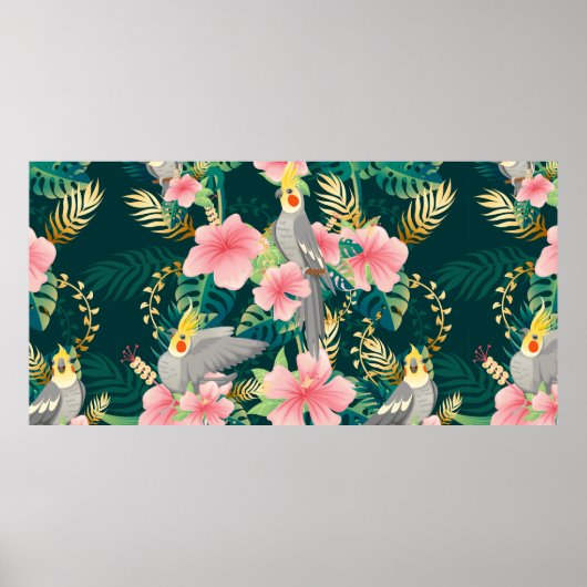 Poster Perroquet motif mignon et sans couture sur gre (Devant)