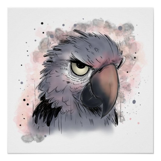 Poster Perroquet Psittacus Grincheux (Devant)
