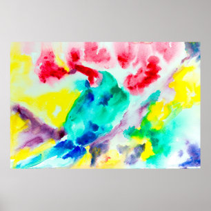 Poster perroquet sur l'arbre, oiseau Abstrait Aquarelle b