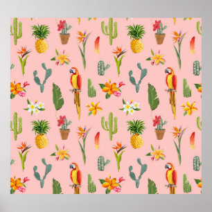 Poster Perroquet tropical, Motif Vintage Cactus.