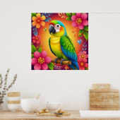 Poster Perroquet vibrant perché sur une branche (Cuisine)