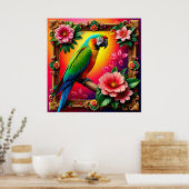 Poster Perroquet vibrant perché sur une branche (Cuisine)