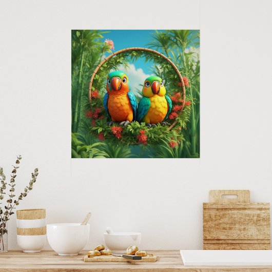 Poster Perroquets de dessin coloré (Cuisine)