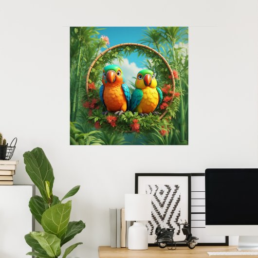 Poster Perroquets de dessin coloré (Bureau à domicile)