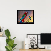 POSTER PERROQUETS HYPER / ARA ROUGE (Bureau à domicile)