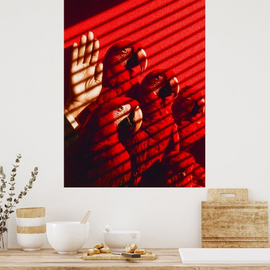 Poster Perroquets rouges et main (Cuisine)