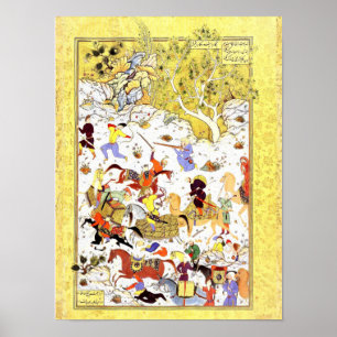 Poster Persian Miniature: Bandits Attack the Caravan