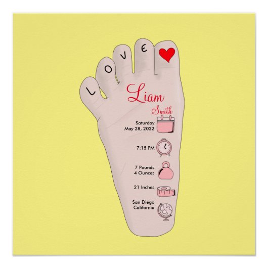 Poster Personalised New Baby Gift Birth Stats Details Pos (Devant)