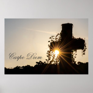 Poster Personalizable Carpe Diem with sunset sunbeams