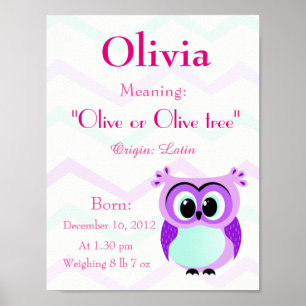 Poster Personalize Name meaning keepsake nursery room