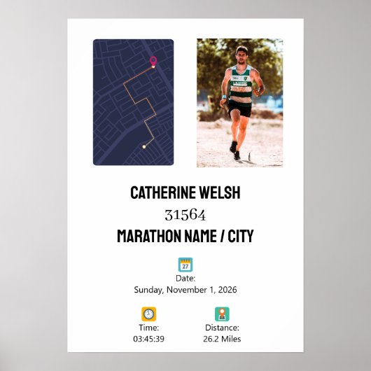 Poster Personalized 1st Half Marathon Finisher Map (Devant)