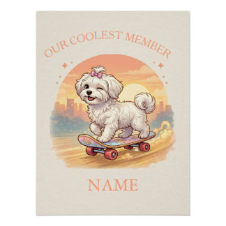 Poster Personalized Cute Maltese Puppy Pink Bow Wall Art