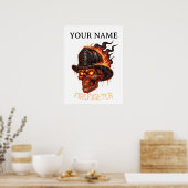 Poster Personalized Firefighter Skull Fireman Fire Dept (Cuisine)