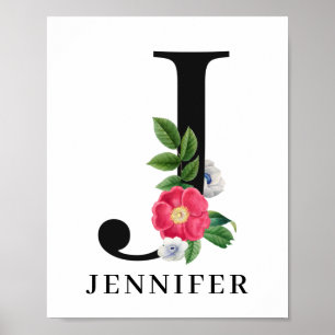 Poster Personalized Floral Alphabet J Monogram