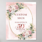 Poster Personalized Graceful Blush Greenery 50th Birthday (Devant)