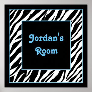 Poster Personalized Kids Wall Decor - Zebra and Blue