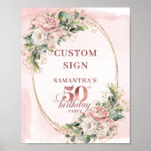 Poster Personalized Luxe Rose Gold Floral 50th Birthday  (Devant)