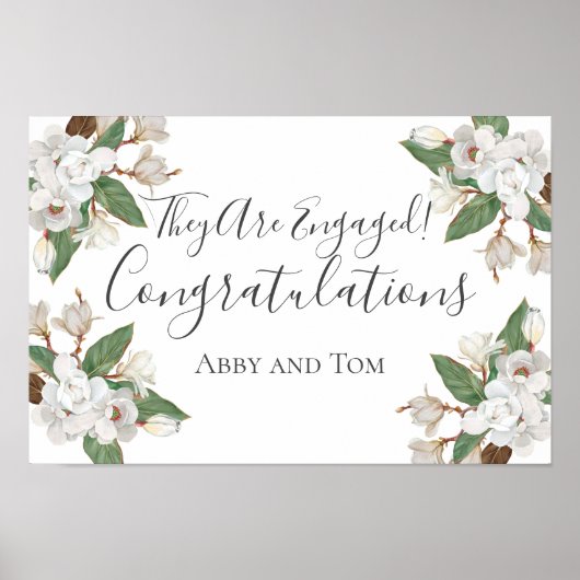 Poster Personalized Magnolia Floral Botanical Engagement (Devant)