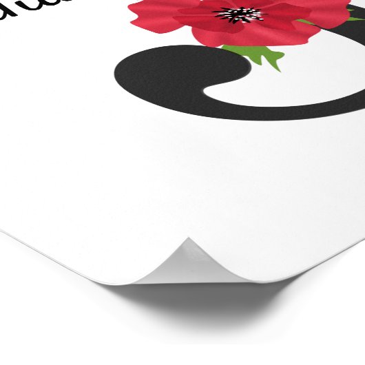 Poster Personalized monogram editable J text red flower (Coin)