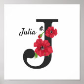 Poster Personalized monogram editable J text red flower (Devant)