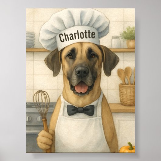 Poster Personalized Name Funny Great Dane Dog Chef (Devant)