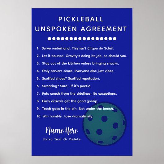 Poster Personalized Pickleball Rules UNSPOKEN (Devant)