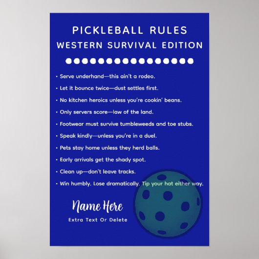 Poster Personalized Pickleball Rules Western Survival (Devant)