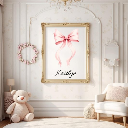 Poster Personalized Pink Coquette Bow Nursery Wall Art 