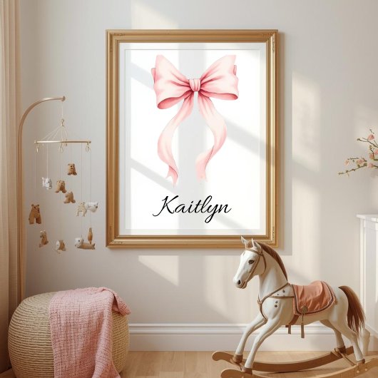 Poster Personalized Pink Coquette Bow Nursery Wall Art 