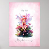 Poster Personalized Pink & Mauve Fairy Nursery Wall Art (Devant)