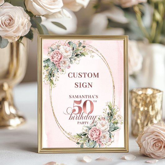 Poster Personalized Romantic Rose Gold 50th Birthday 8x10