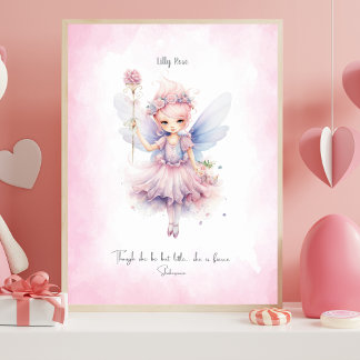 Poster Personalized Soft Pink Fairy Nursery Wall Art